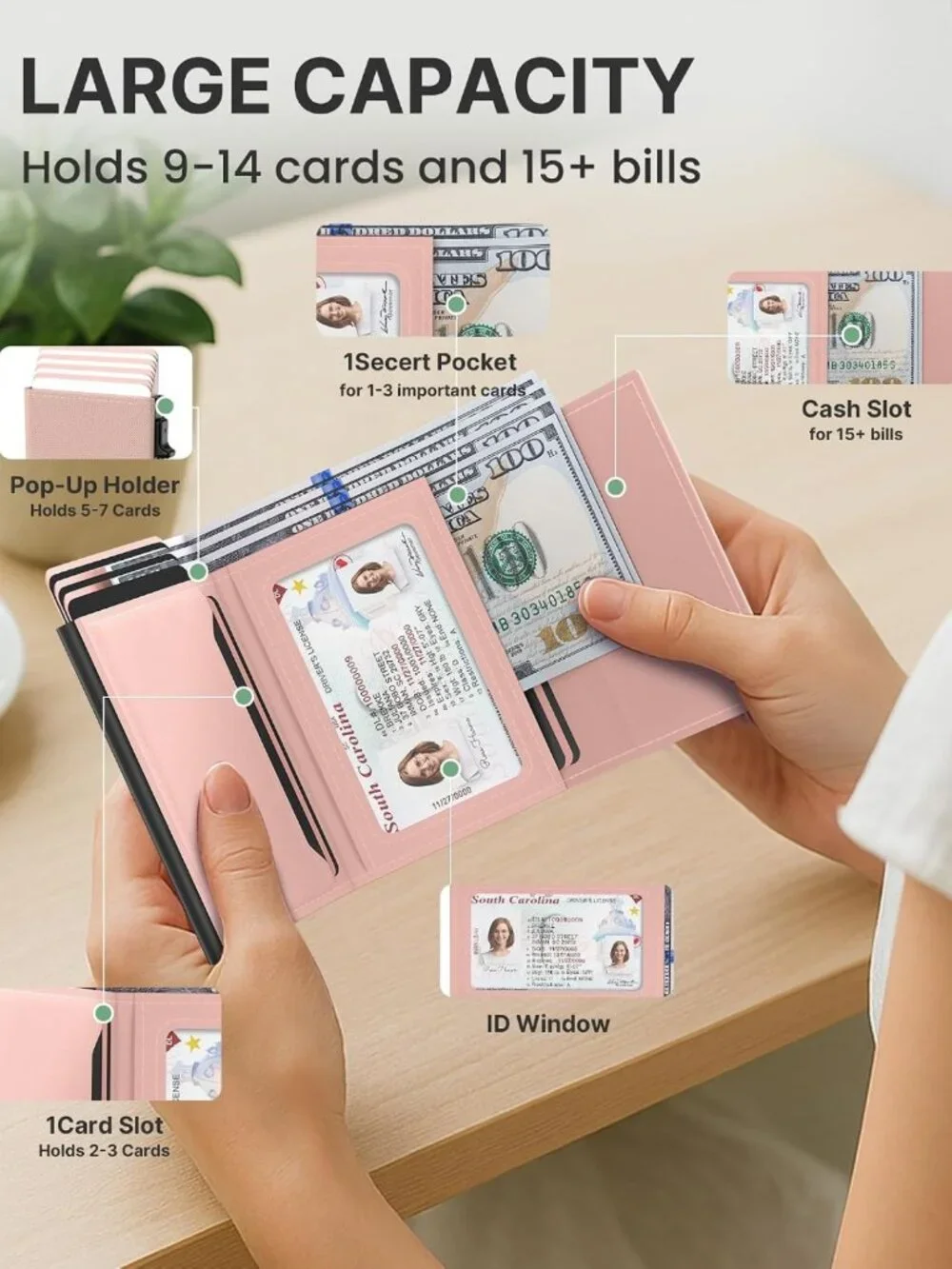 Genuine Leather RFID Blocking Wallet - Slim Minimalist Card Holder, 9-14 Cards